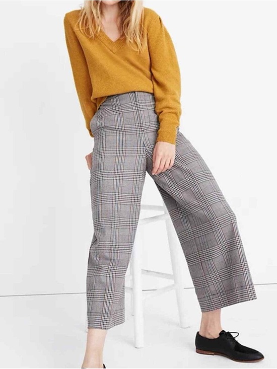 Madewell Pants - MADEWELL Huston Classic Plaid Wide-Leg Pant - Black & Brown Trousers Dress Pants